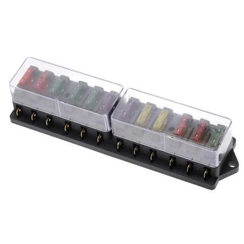 12 Way Fuse Box DC 12V 24V 32V 40A Plastic Cover Car Fuse Box Blade Block Holder for Auto Boat Marine Trike